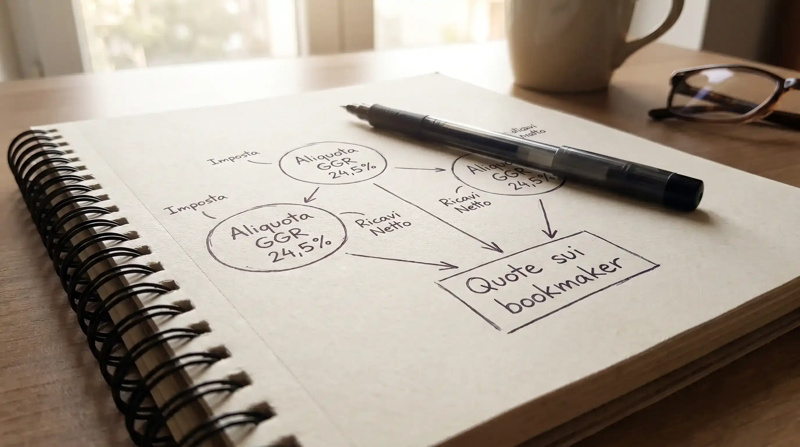 Schema visivo con l'impatto dell'aliquota GGR sulle quote dei bookmaker