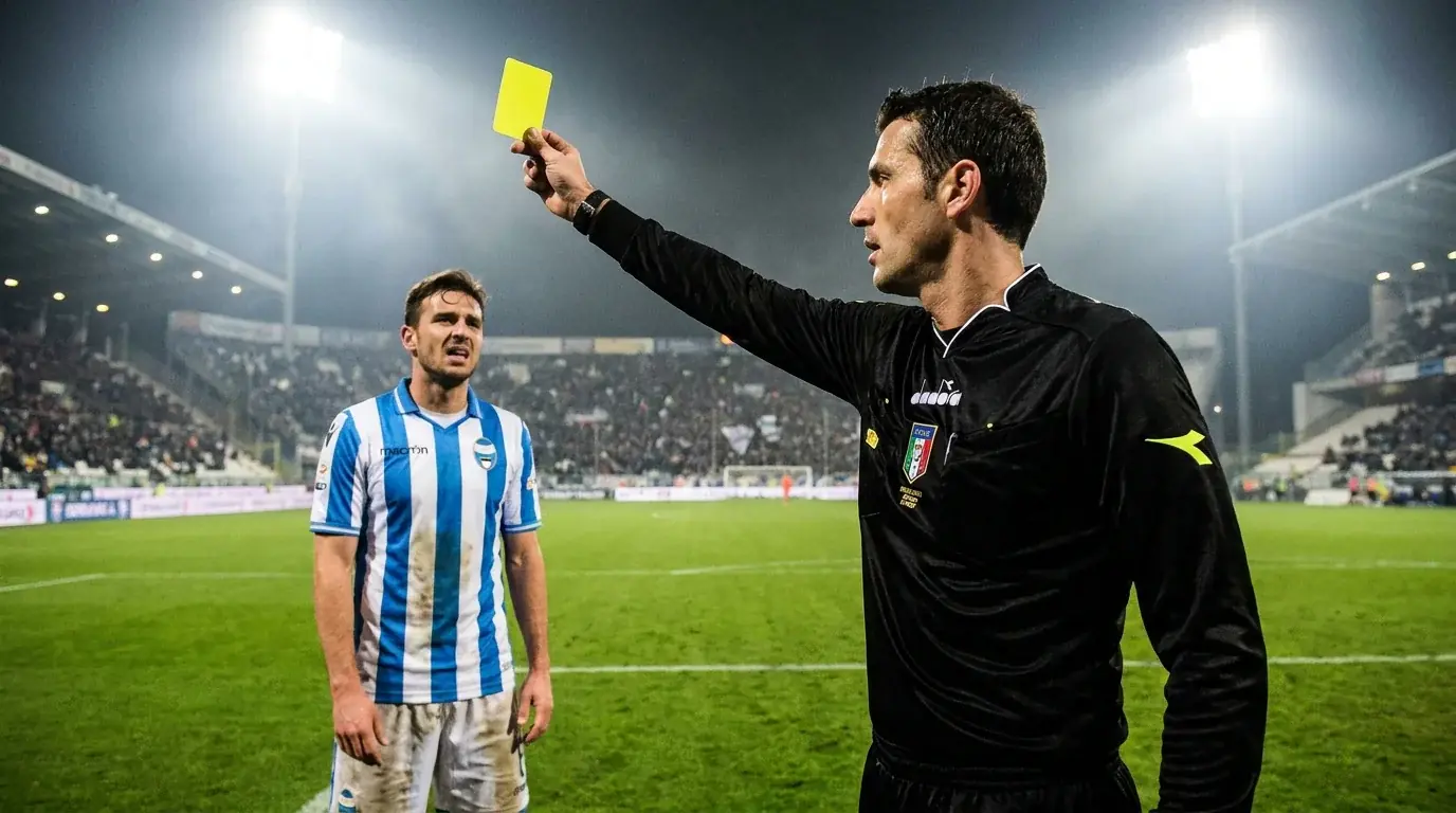 Arbitro che mostra il cartellino giallo a un calciatore durante una partita per i mercati speciali ammoniti