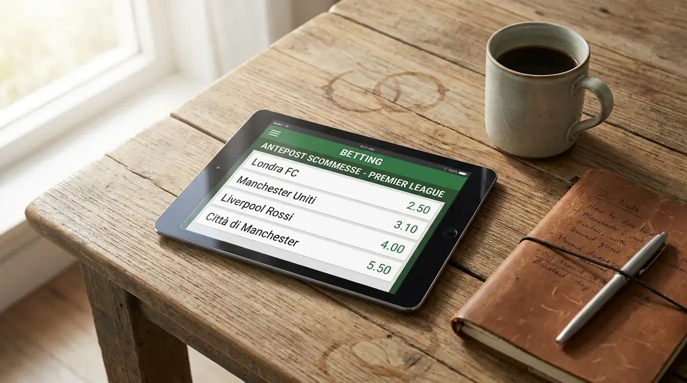 Tablet con quote antepost sul vincitore della Premier League su un bookmaker italiano