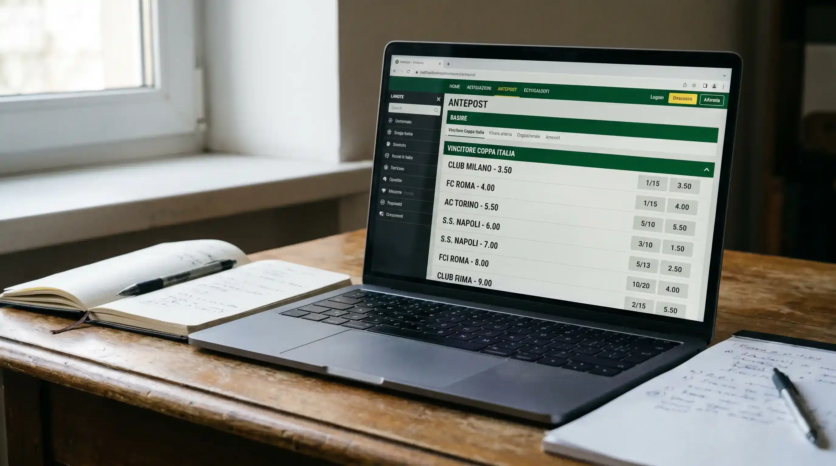 Lista di quote antepost sul vincitore della Coppa Italia su un sito di scommesse