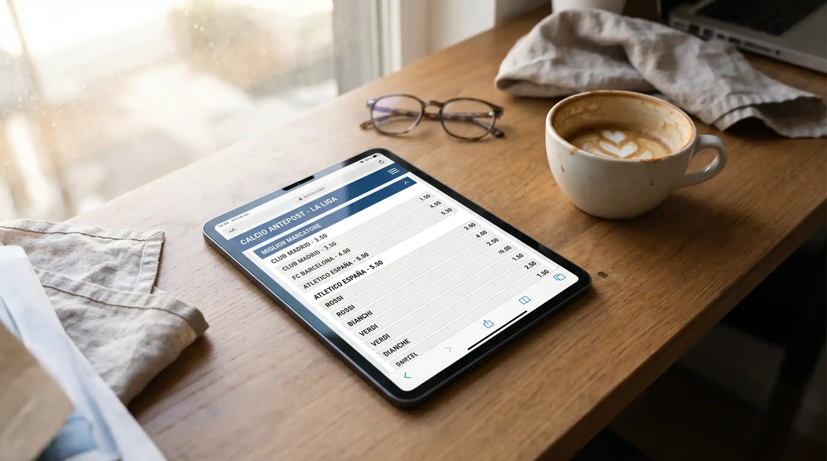 Tablet con quote antepost sul vincitore della Liga e capocannoniere del campionato spagnolo