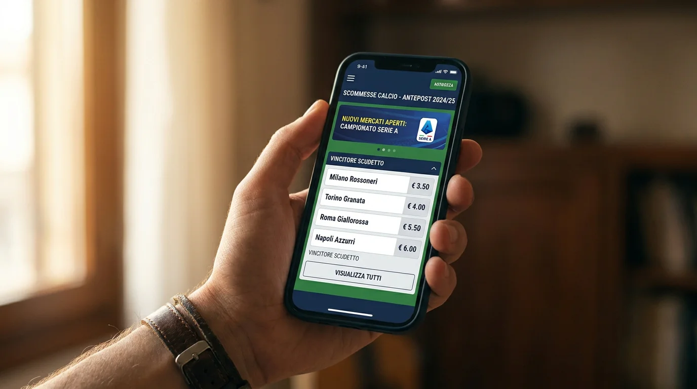 Schermata di un'app italiana con quote antepost di inizio stagione