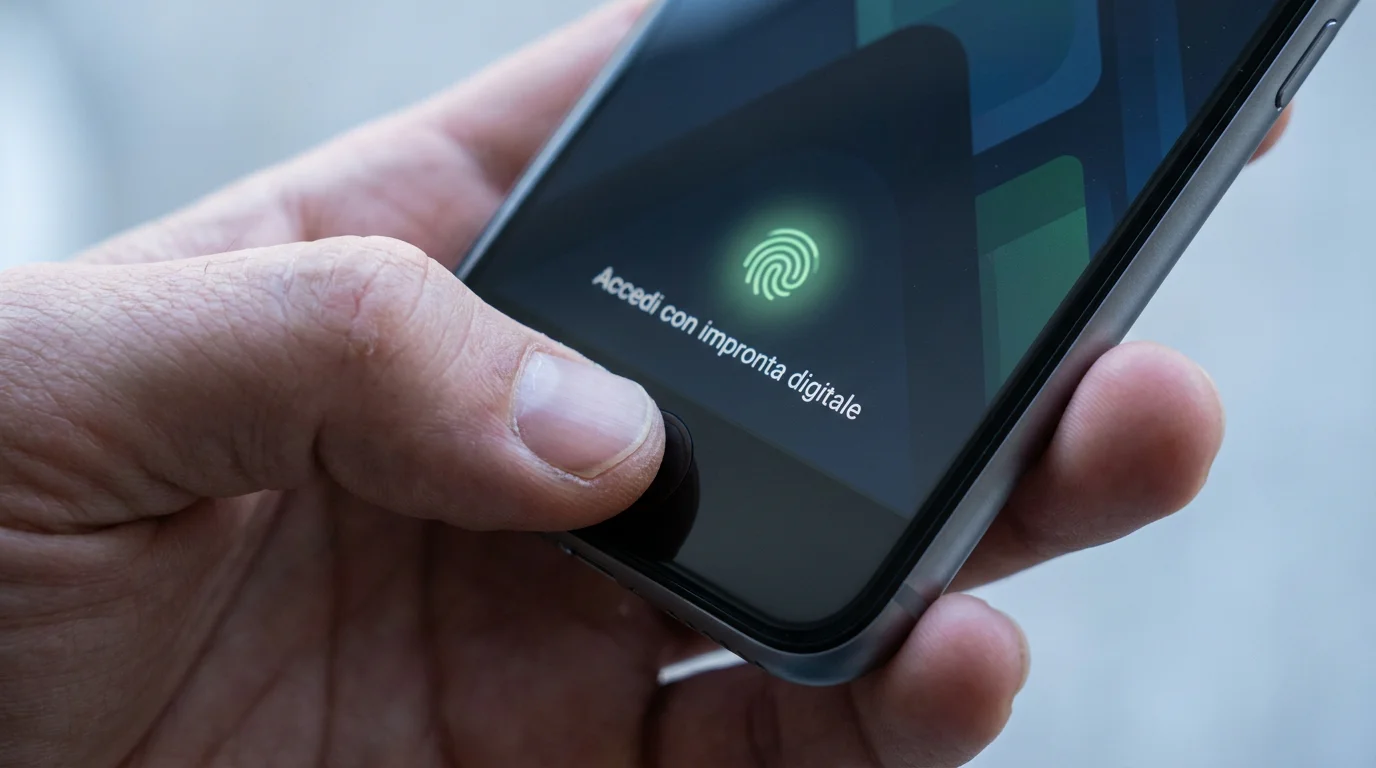 Accesso biometrico tramite impronta digitale a un'app italiana di scommesse calcio con licenza ADM