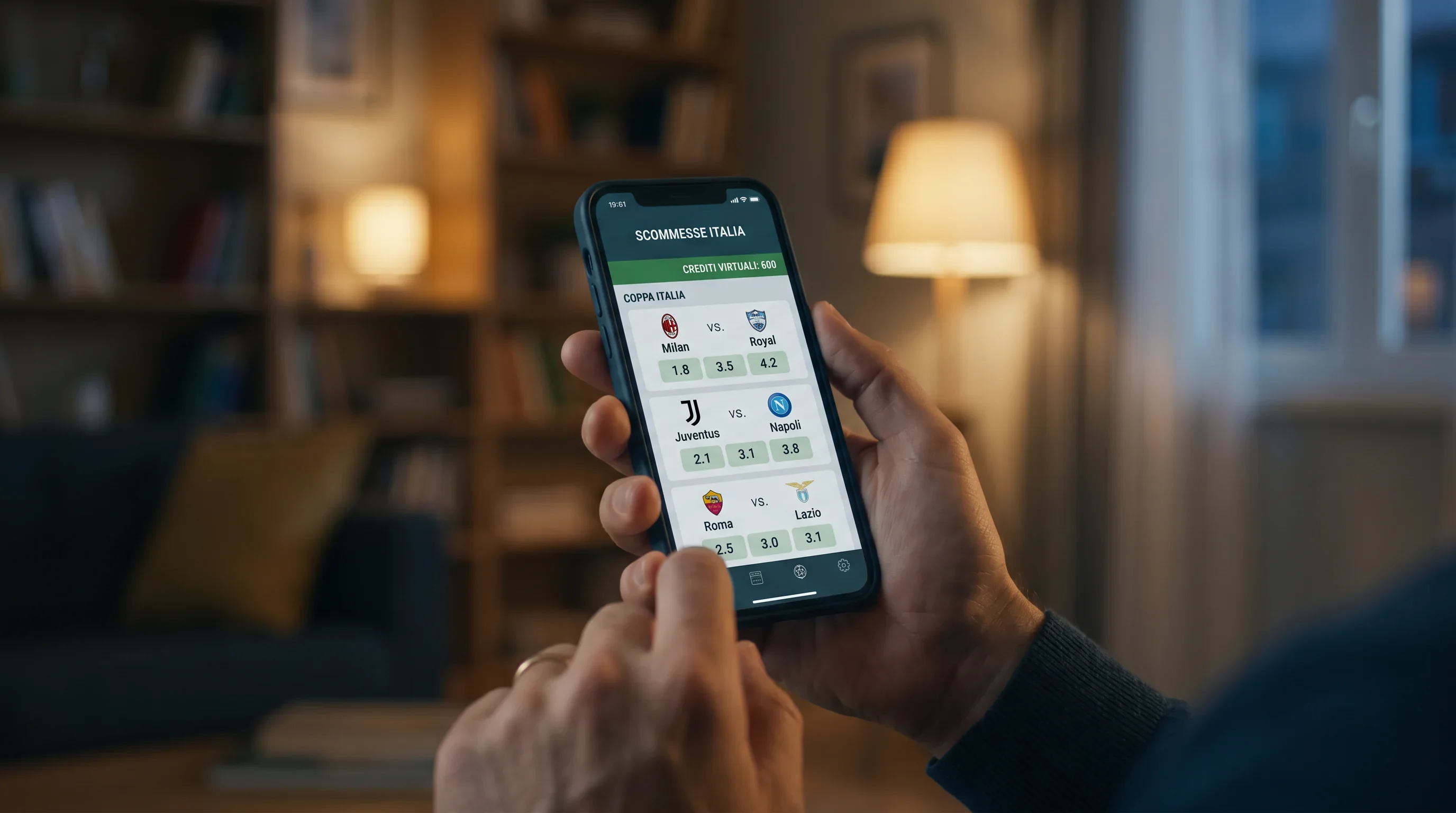 Schermata di un'app italiana con il palinsesto delle partite di Coppa Italia