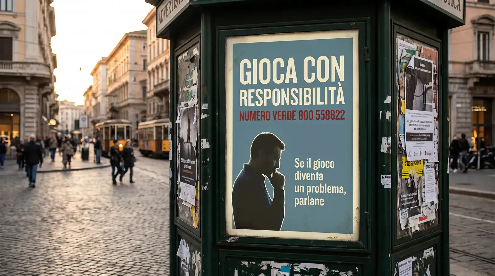 Materiale di una campagna di sensibilizzazione sul gioco responsabile finanziata dai concessionari ADM in Italia
