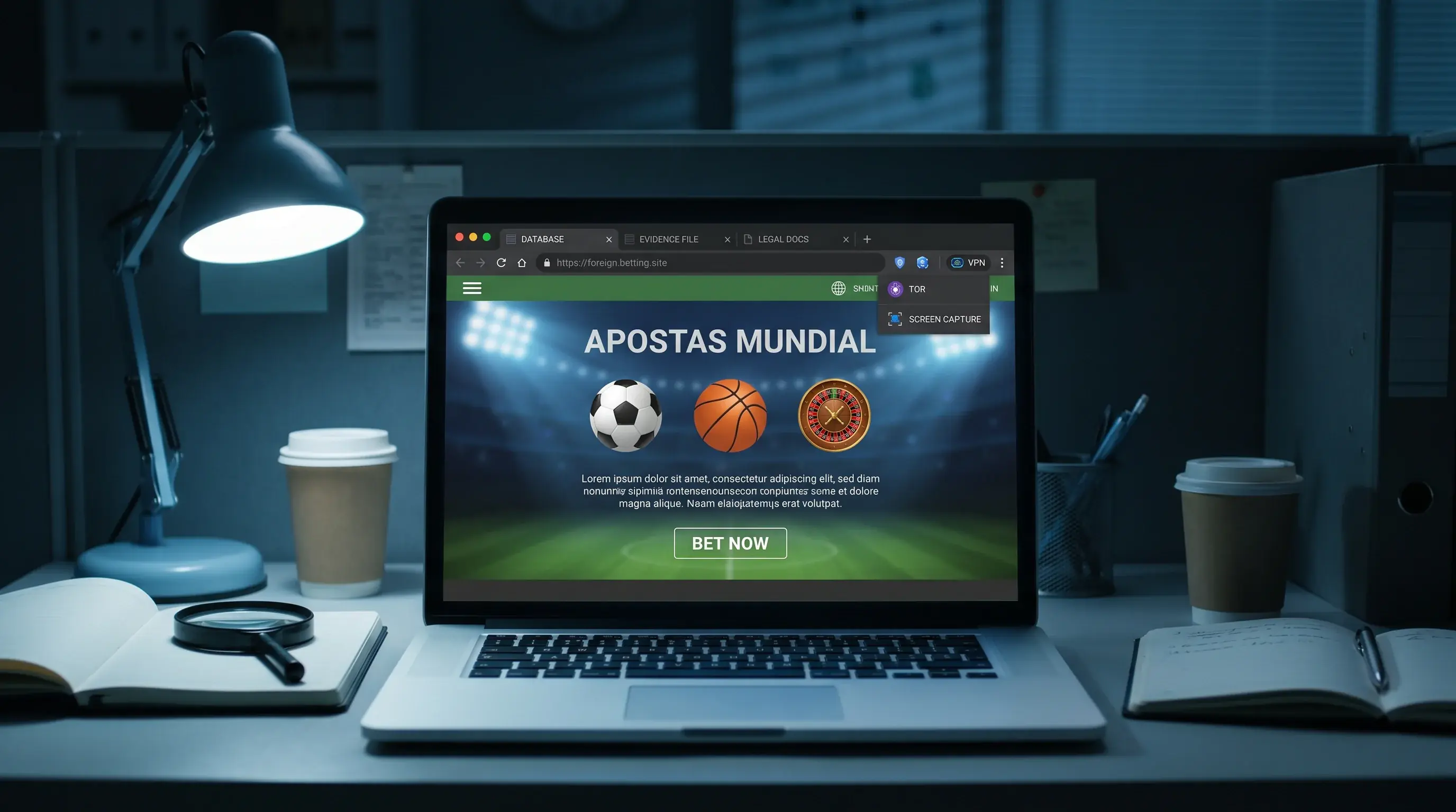 Schermata di un browser con sito non autorizzato analizzato in un'indagine
