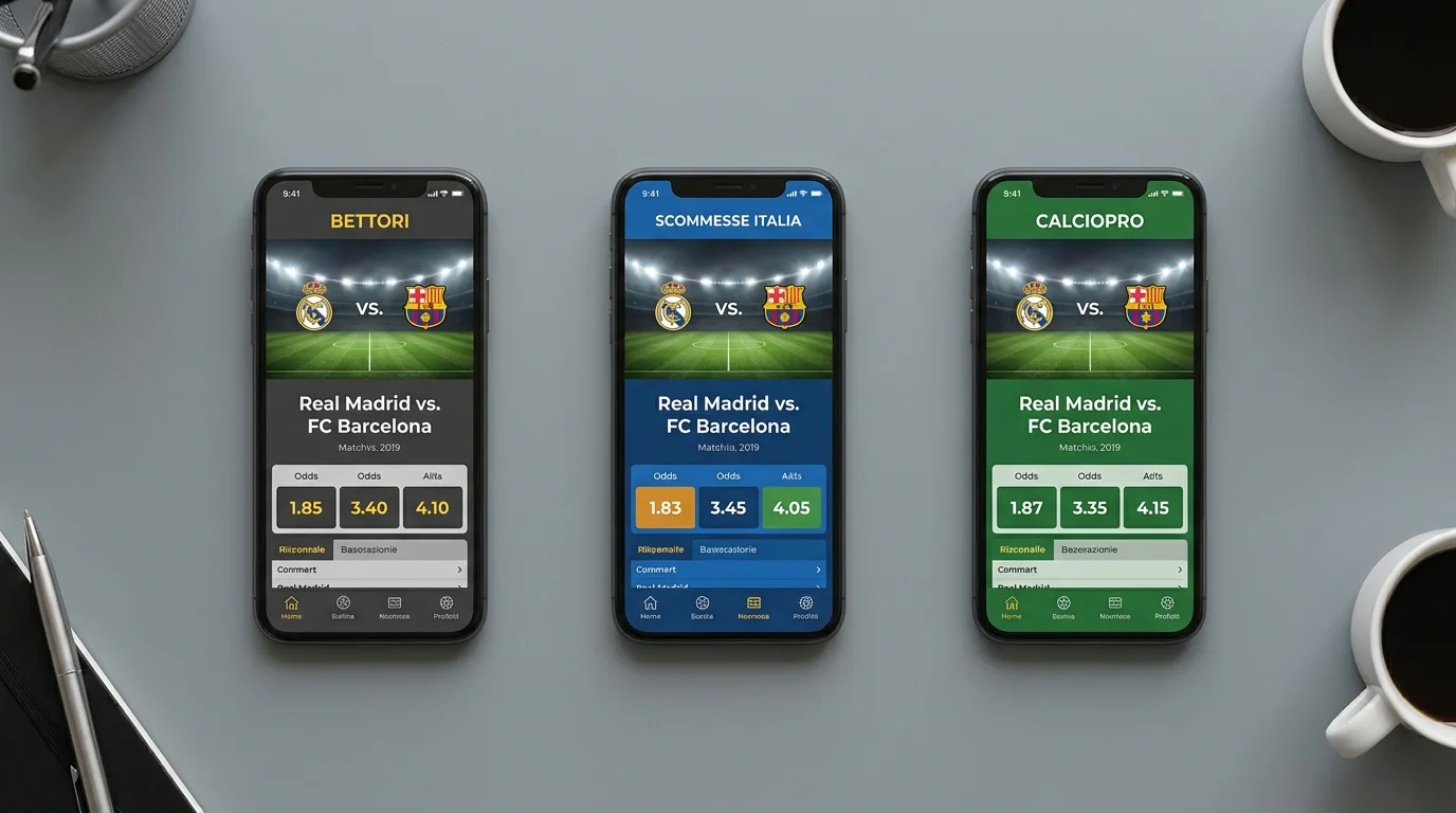 Tre smartphone affiancati che mostrano quote diverse sulla stessa partita di Liga