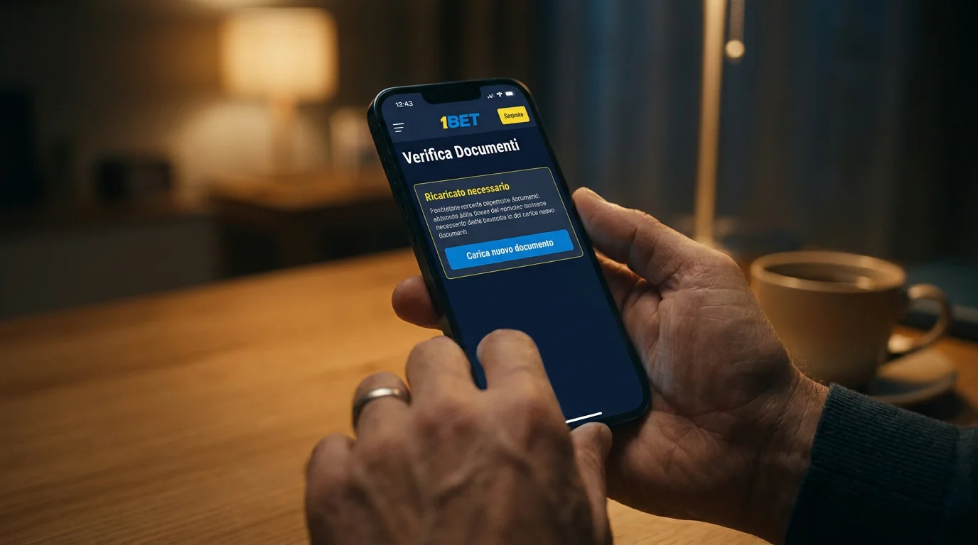 Persona che ricarica un nuovo documento d'identità sull'app di scommesse