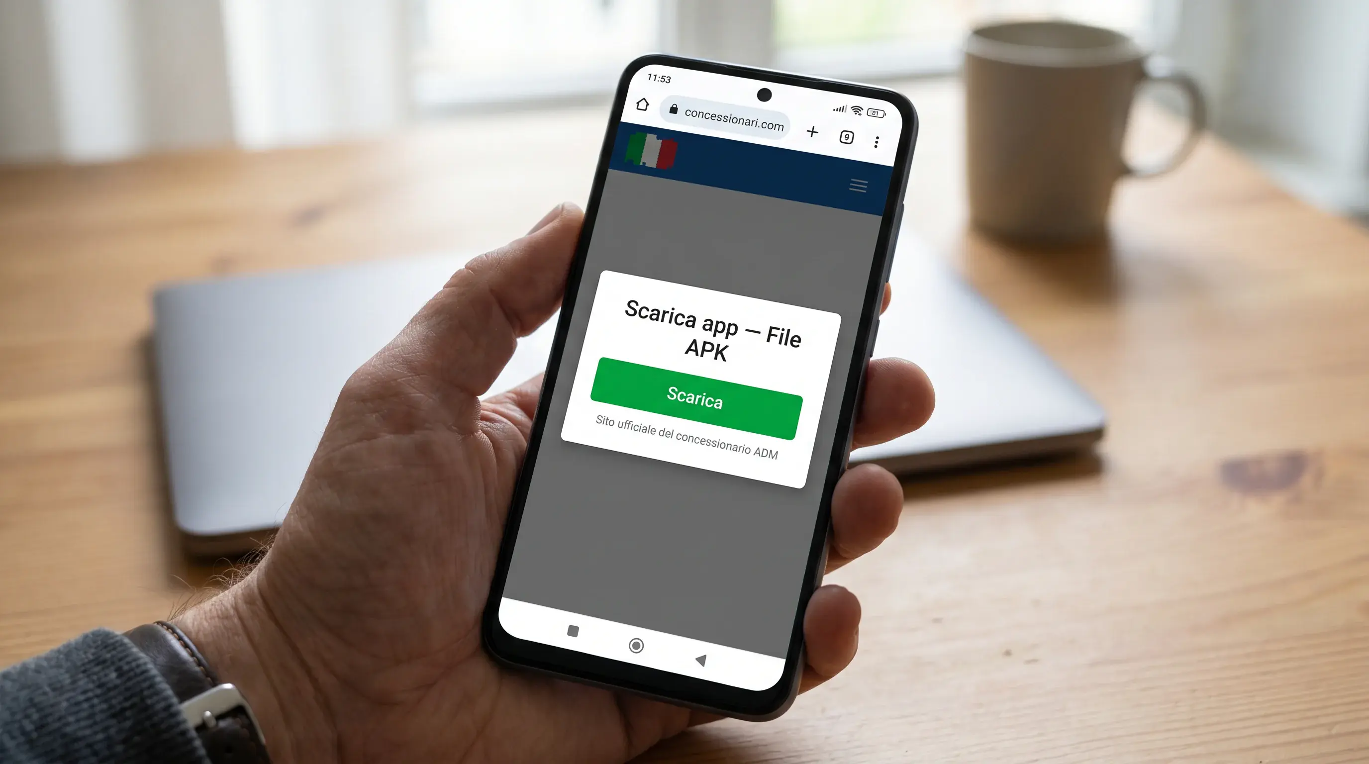 Schermata di download dell'APK di un'app scommesse calcio ADM dal sito ufficiale di un operatore italiano