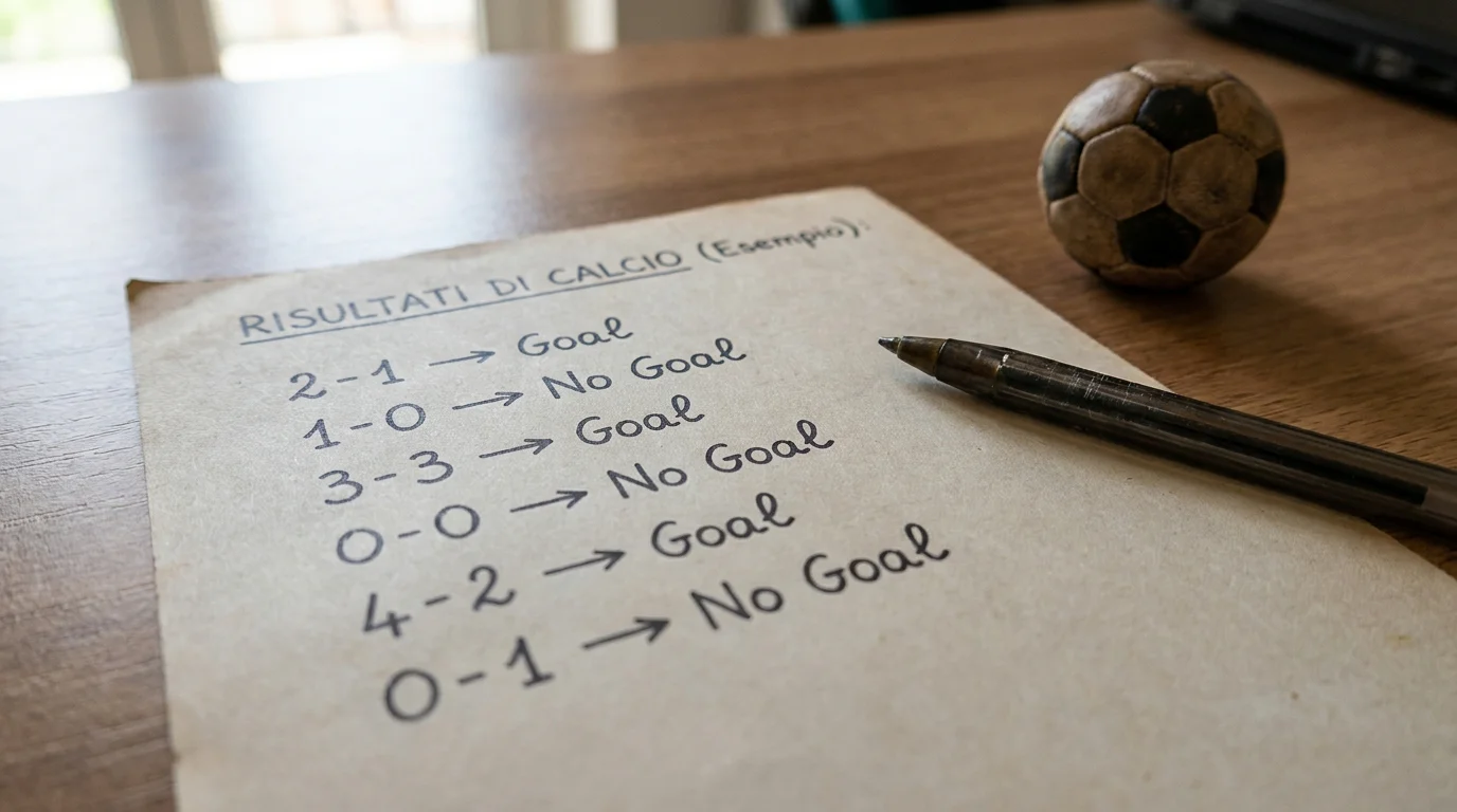Esempi di risultati di partite di calcio con esiti Goal o No Goal
