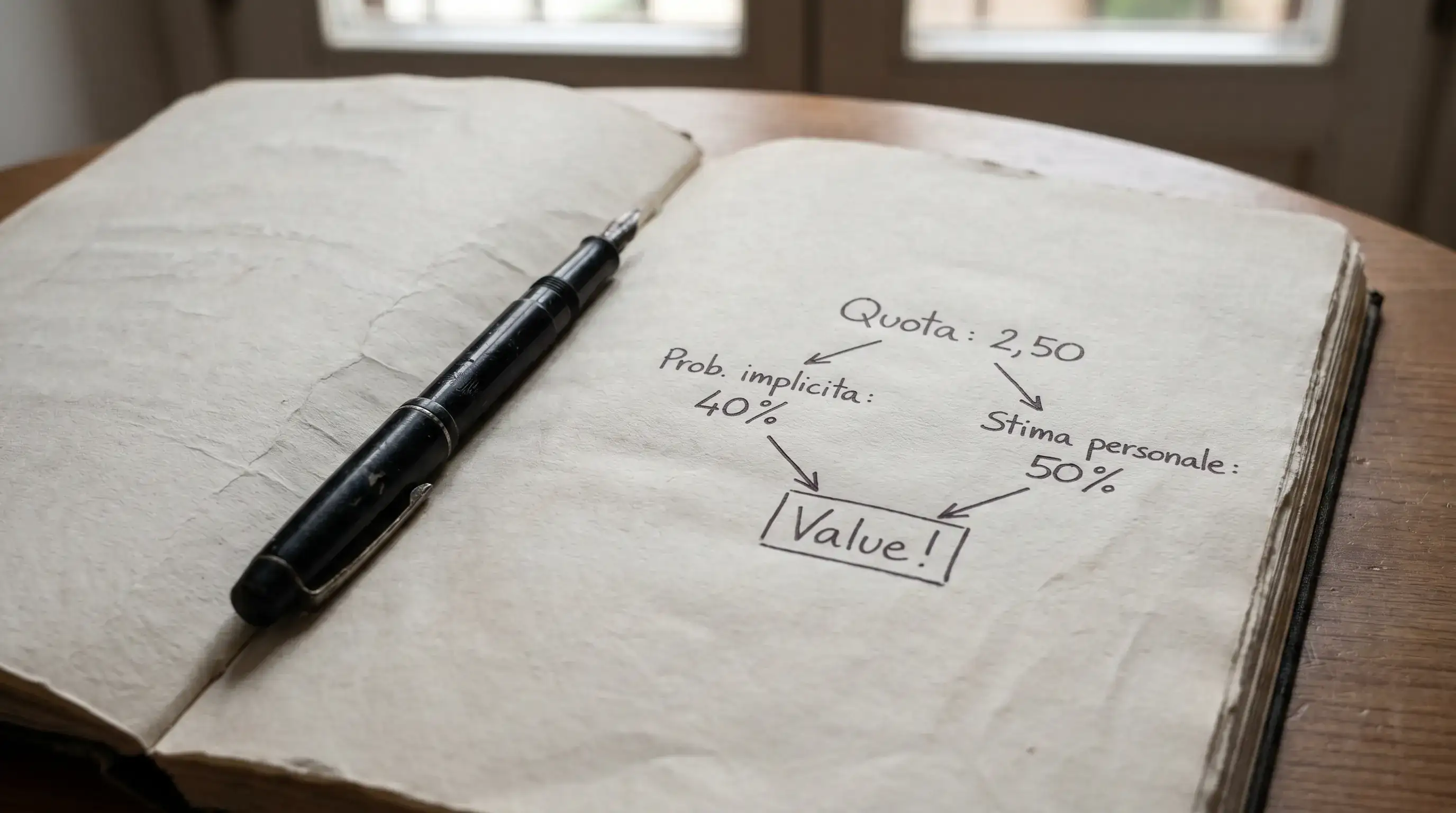 Schema visivo di un esempio numerico di value bet su una partita di Serie A