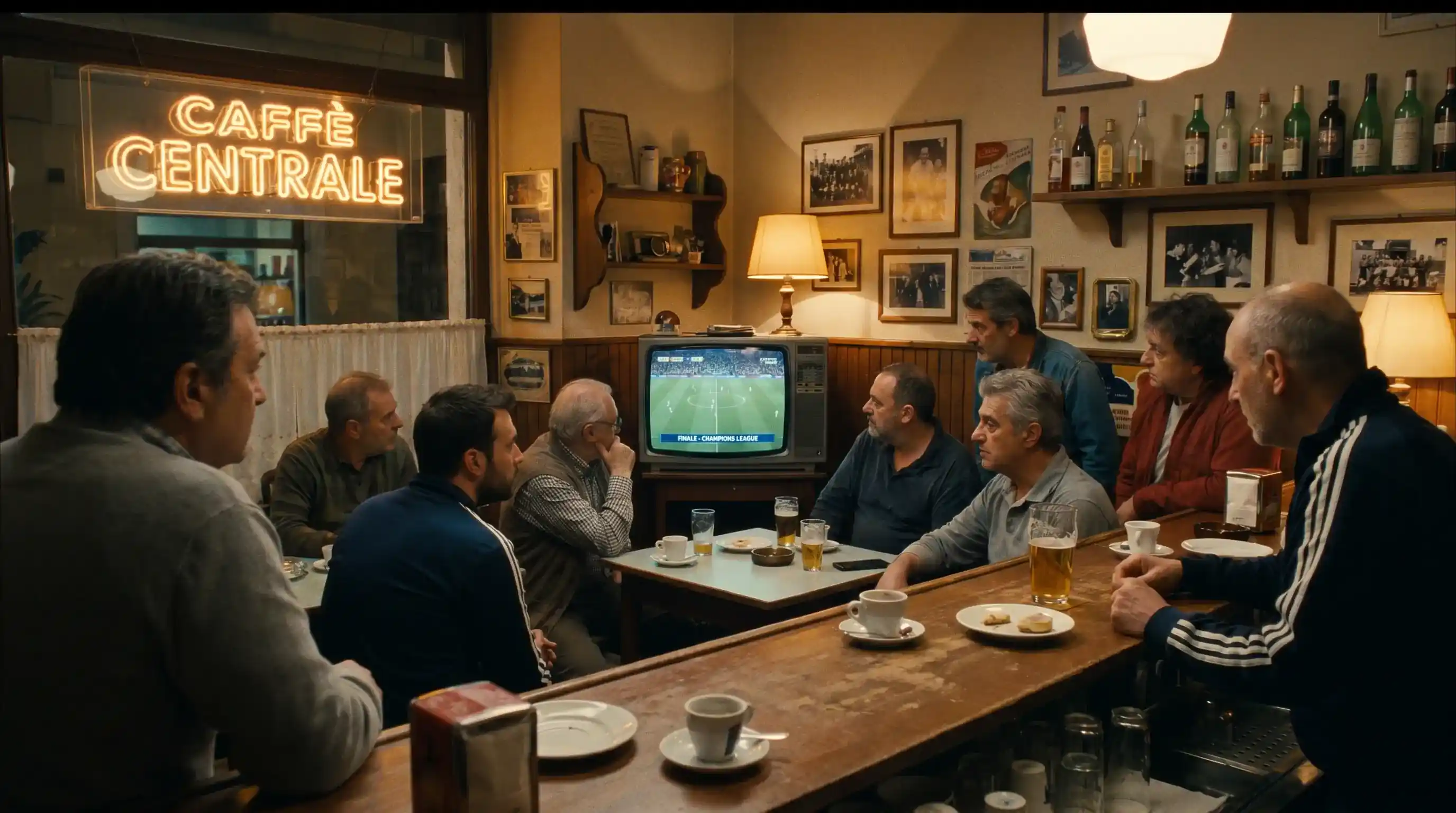 Spettatori italiani che guardano una finale di Champions League in un bar