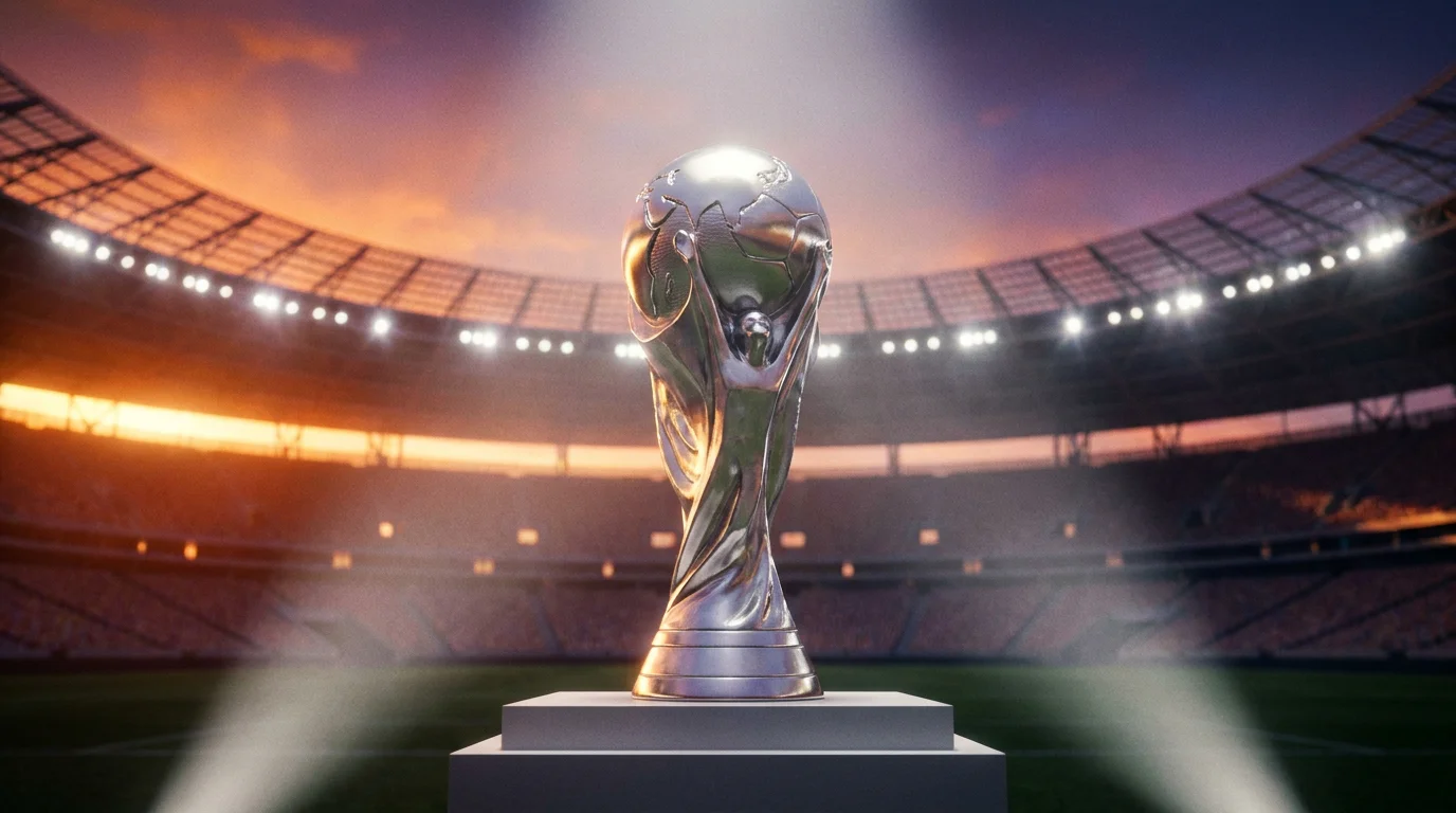 Trofeo di un torneo internazionale di calcio in uno stadio illuminato