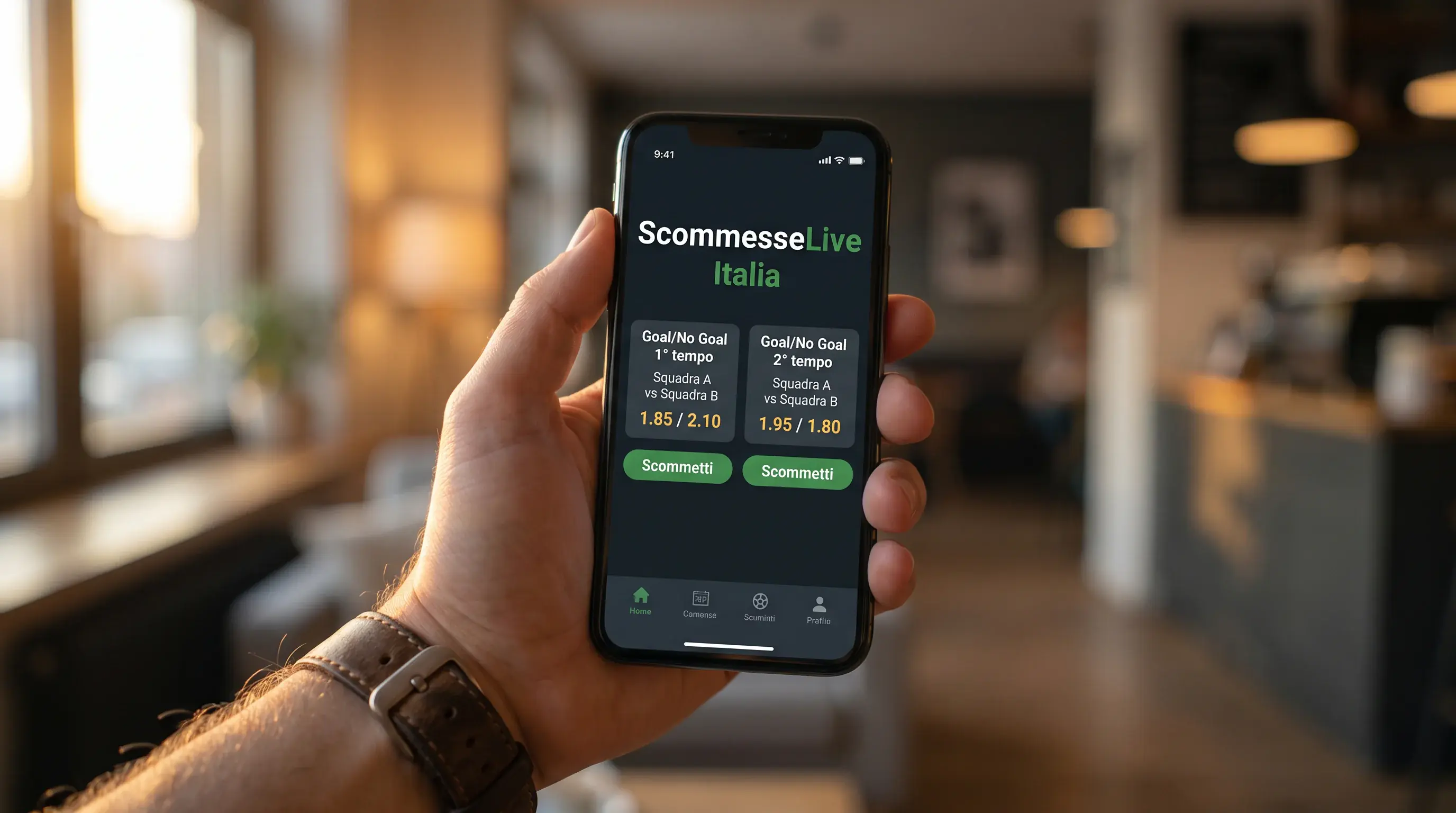 Schermata di un'app con il mercato Goal No Goal sui singoli tempi della partita