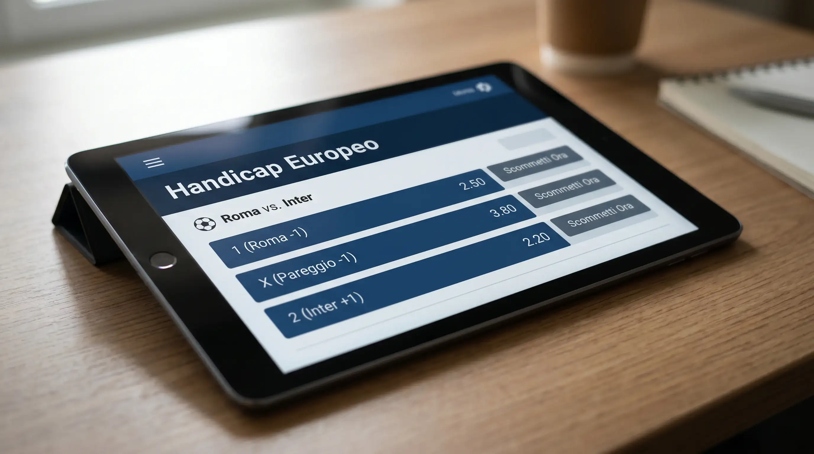 Schermata di un'app di scommesse italiana che illustra il mercato handicap europeo