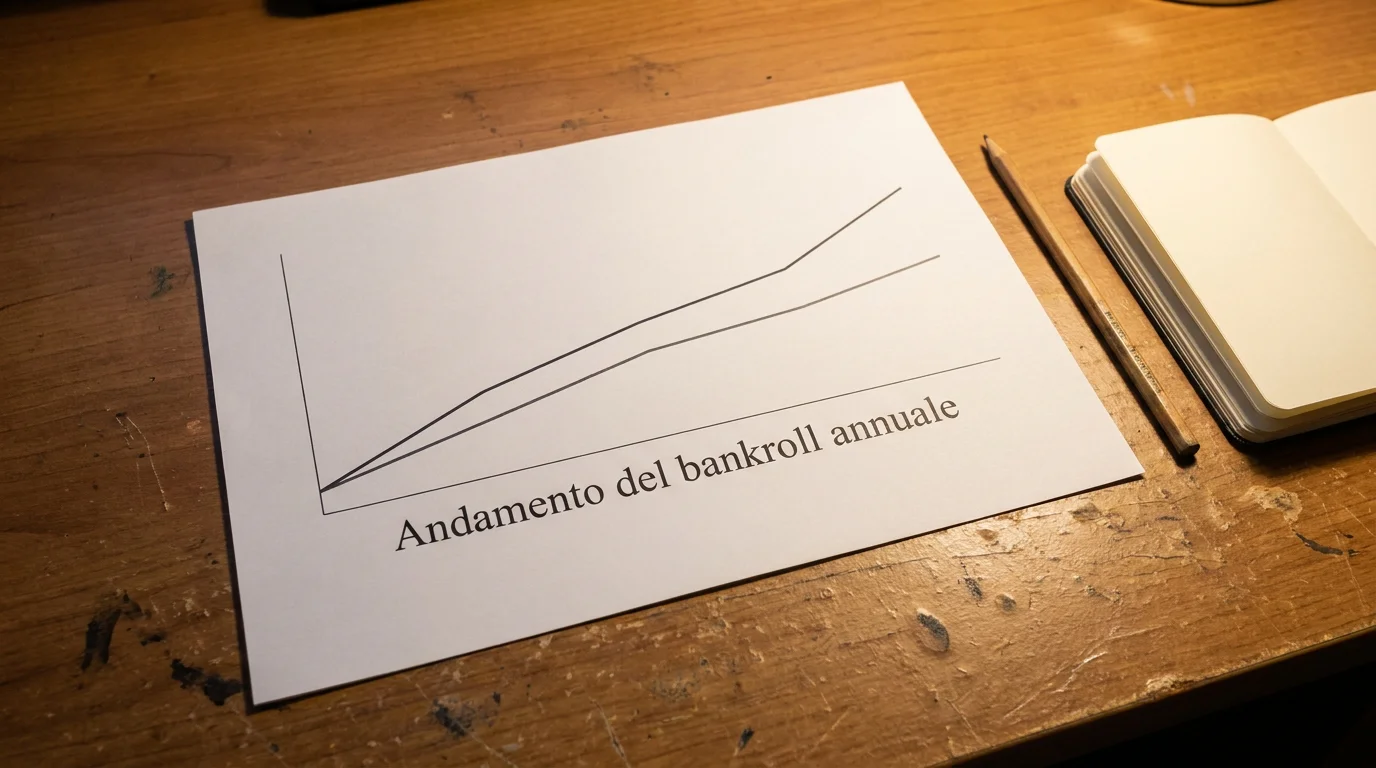 Grafico semplificato dell'andamento del bankroll annuale di un giocatore di calcio scommesse con payout diverso