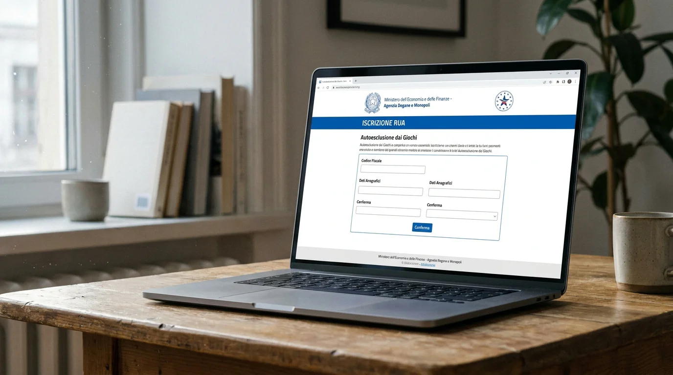 Schermata di una pagina web ufficiale per l'iscrizione al RUA