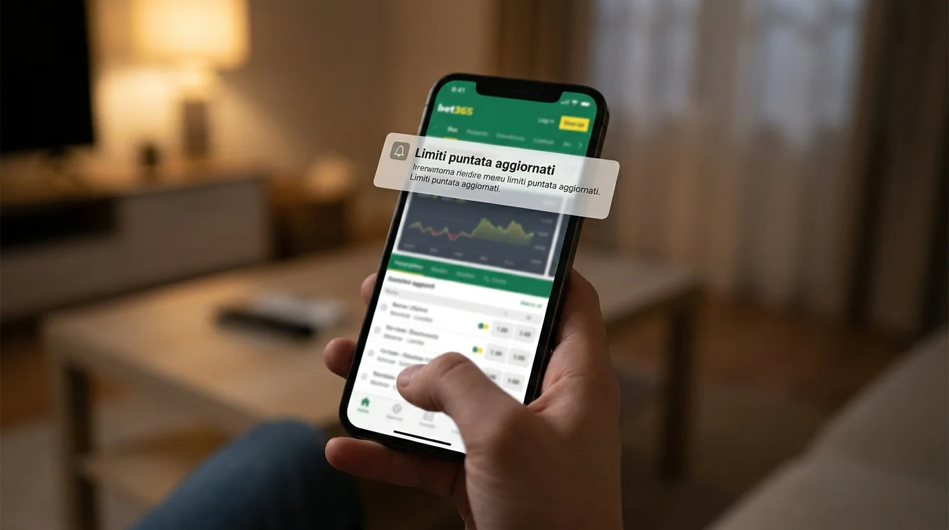 Schermata di notifica di limiti di puntata applicati su un conto scommesse