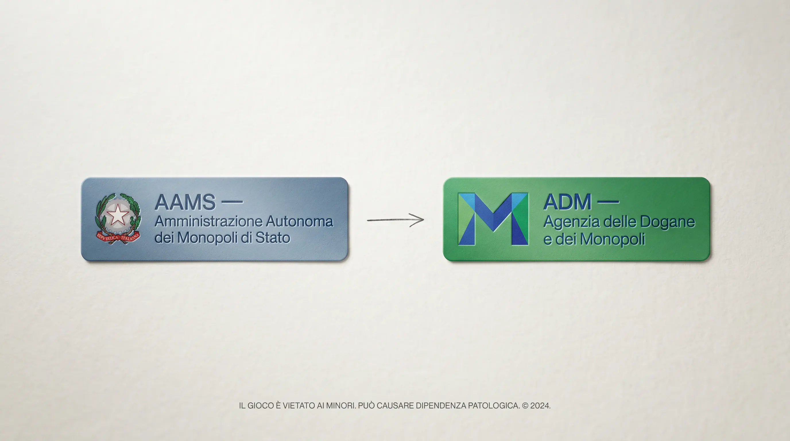 Transizione fra il vecchio marchio AAMS e l'attuale logo ADM nei footer dei siti scommesse italiani