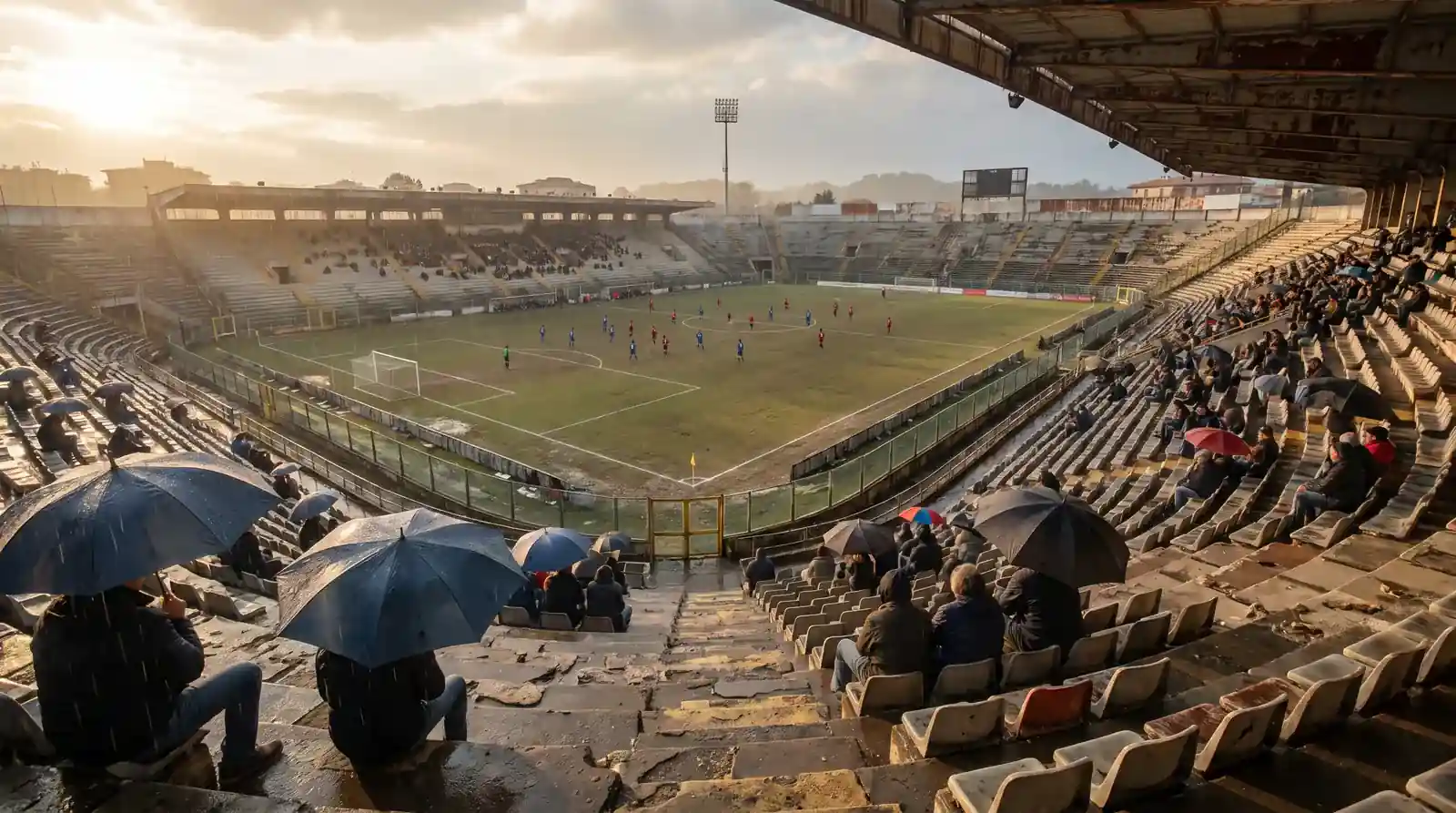 Stadio italiano semi-vuoto durante un turno iniziale di Coppa Italia