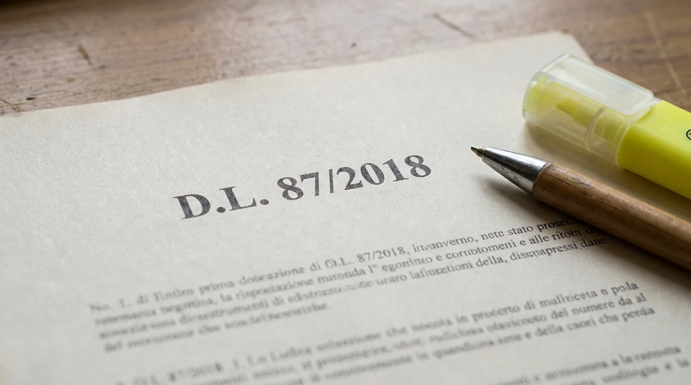 Pagina del Decreto Dignità con annotazioni sulle norme per il gioco a distanza