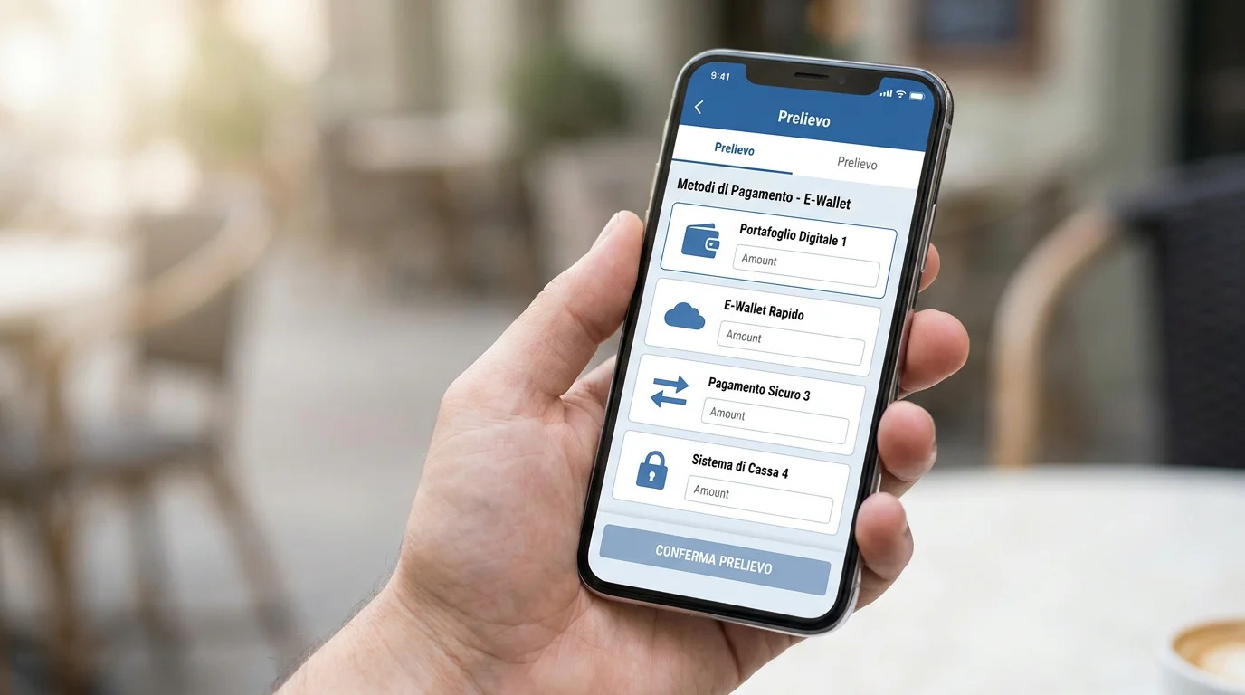 Schermata di un'app di scommesse con prelievo verso portafoglio elettronico