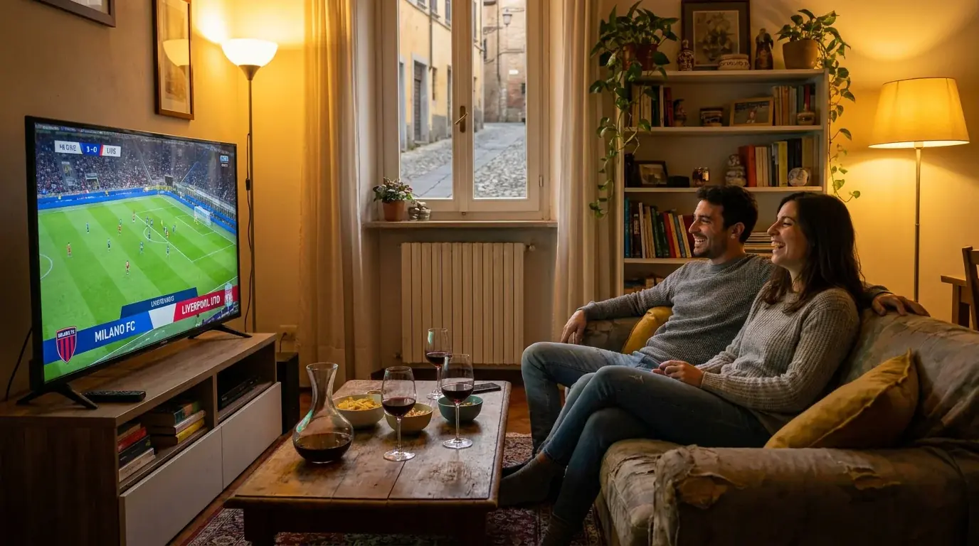 Spettatori italiani che guardano una partita di Premier League su un tv di casa