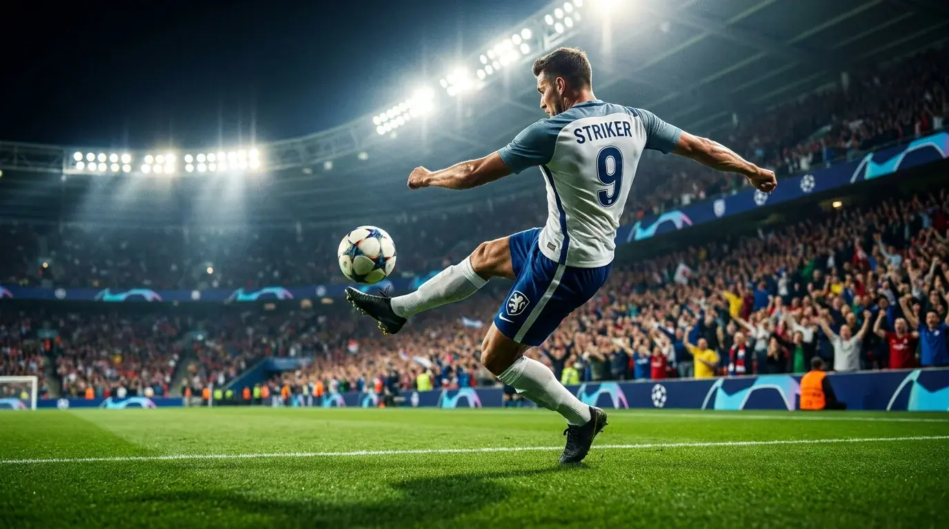 Calciatore in azione di tiro nei primi minuti di una partita di calcio