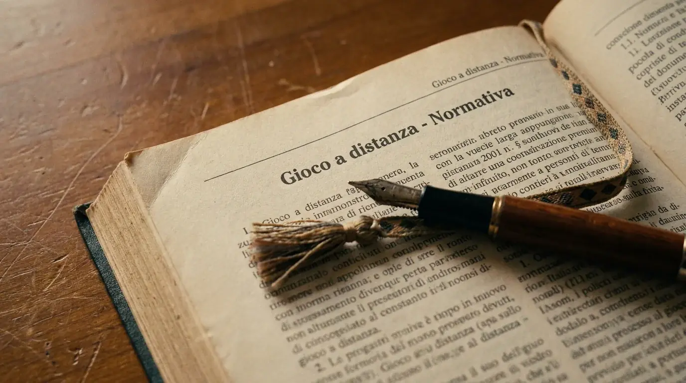 Pagine di un codice legale italiano sul gioco a distanza con annotazioni