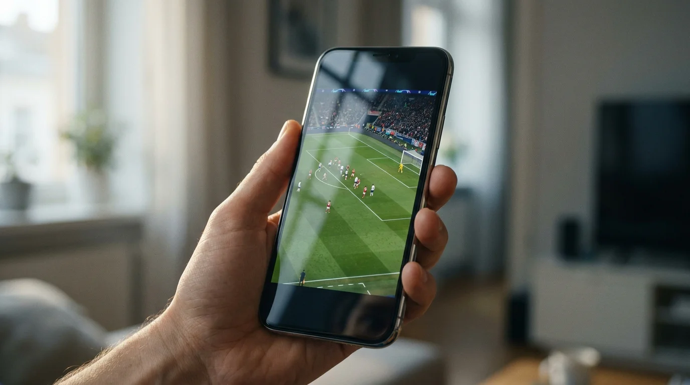 Smartphone che mostra una partita in streaming con buona qualità video durante un'azione di gioco