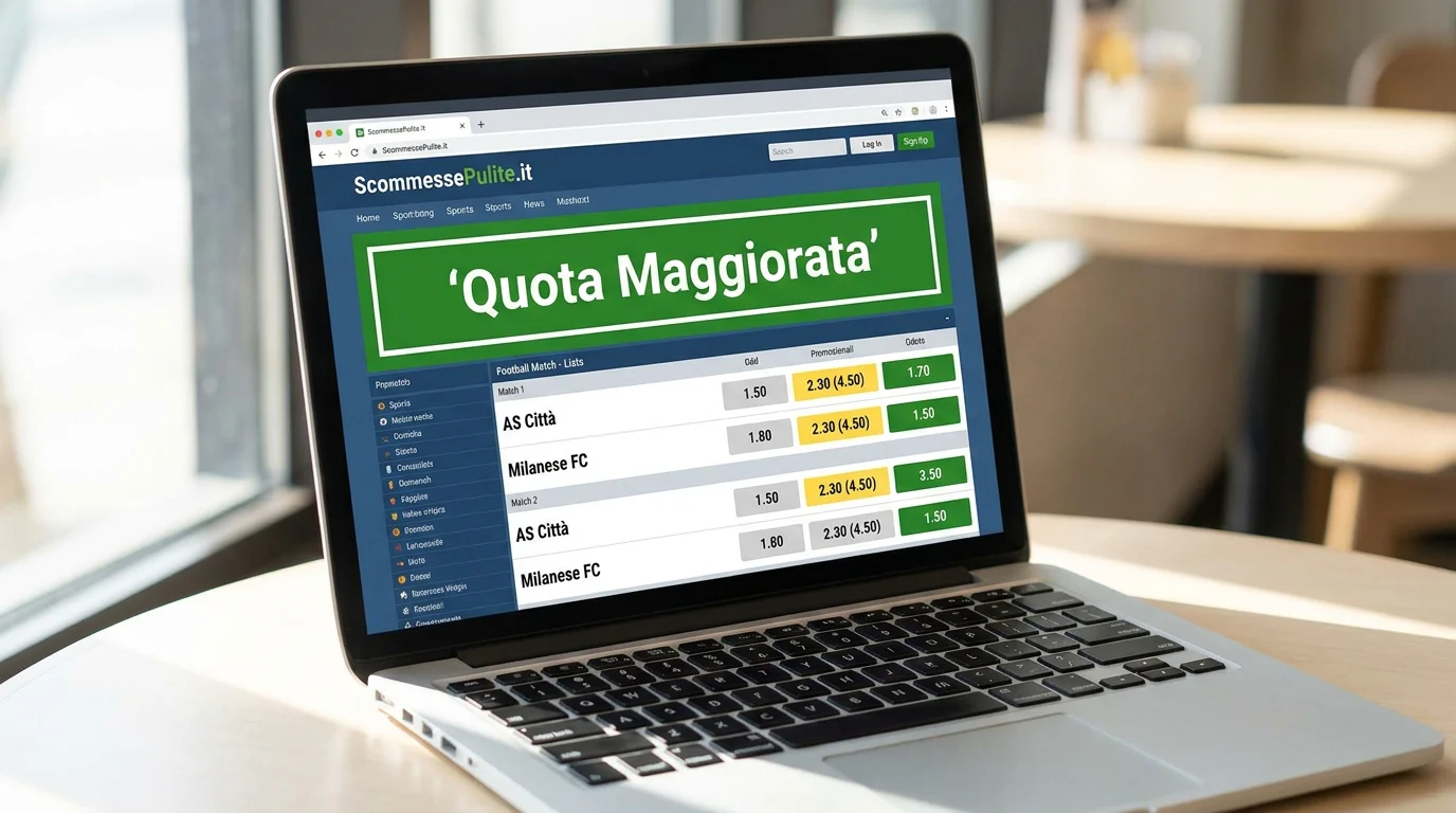 Banner promozionale di una quota maggiorata su una partita di calcio in un sito di scommesse