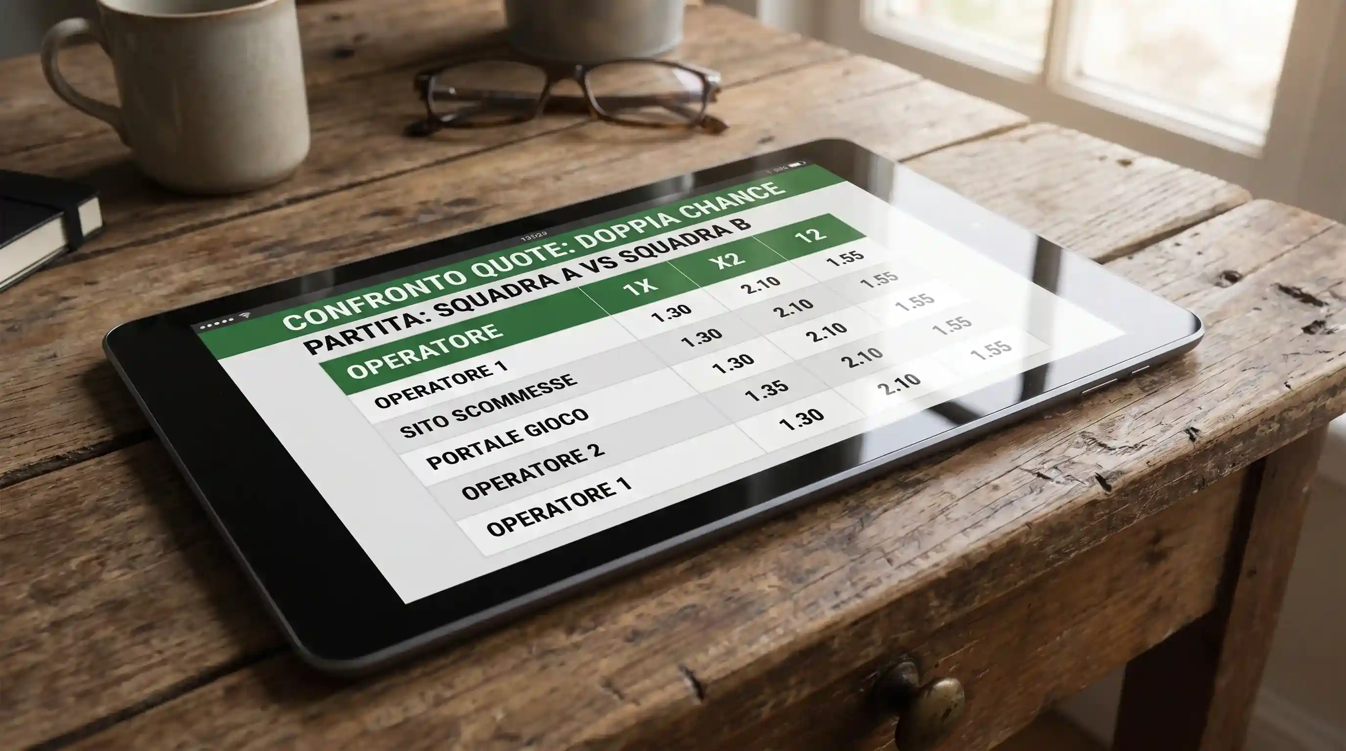 Schermata con quote medie della doppia chance su diversi bookmaker italiani