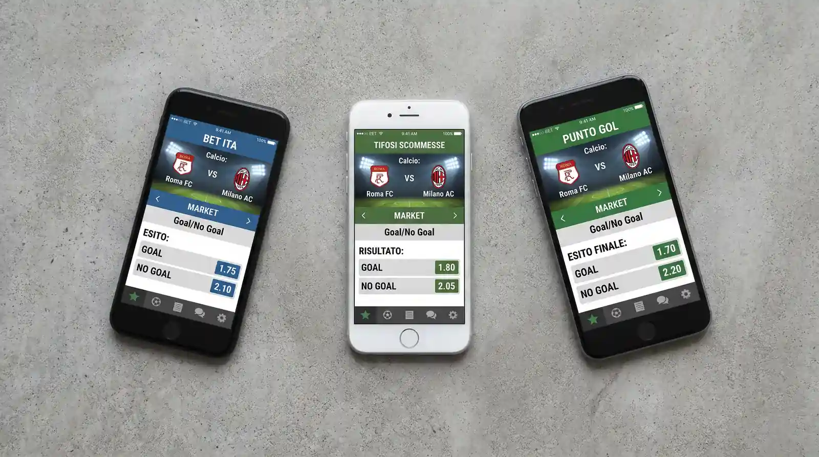 Confronto delle quote medie Goal No Goal su tre bookmaker italiani