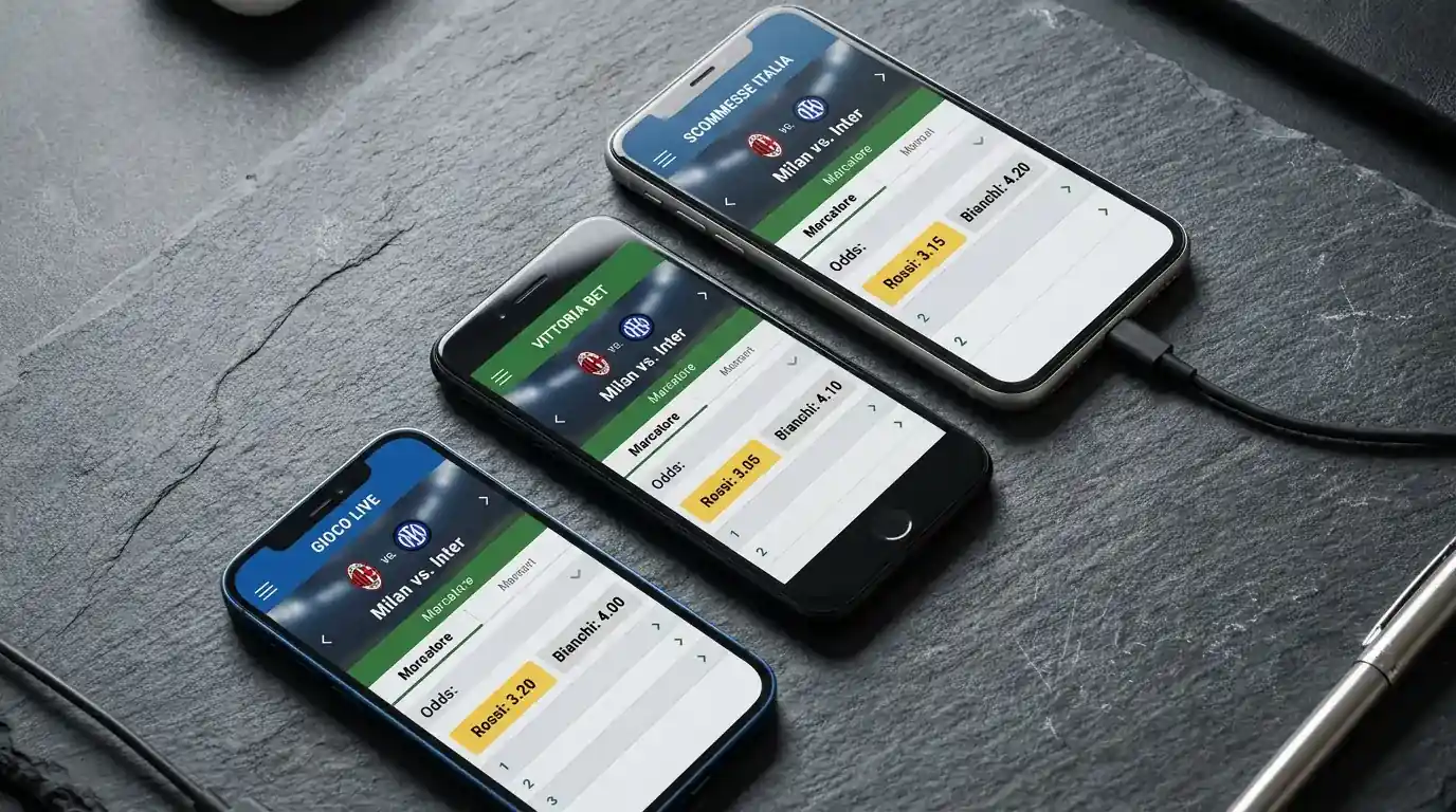Tre smartphone con quote sul marcatore a confronto tra bookmaker italiani