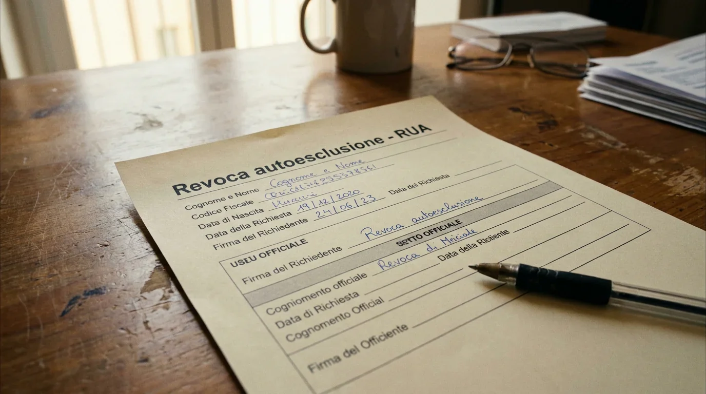 Documento con procedura di revoca dell'autoesclusione presso ADM