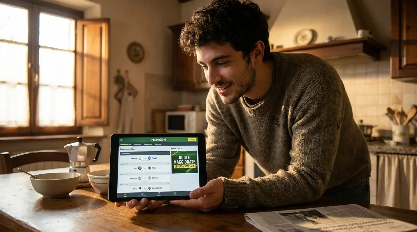 Tablet con homepage dei bookmaker italiani che evidenzia la sezione delle quote maggiorate