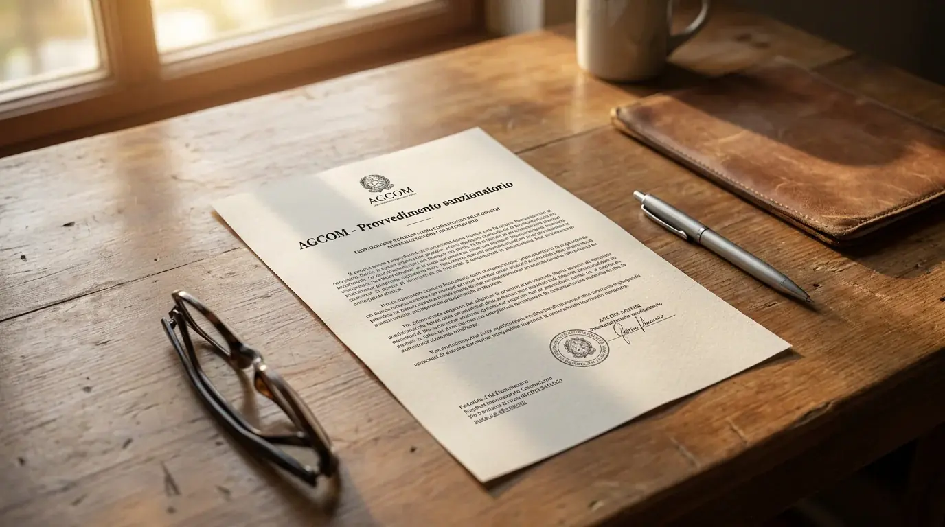 Documento amministrativo con le sanzioni AGCOM per violazione del Decreto Dignità