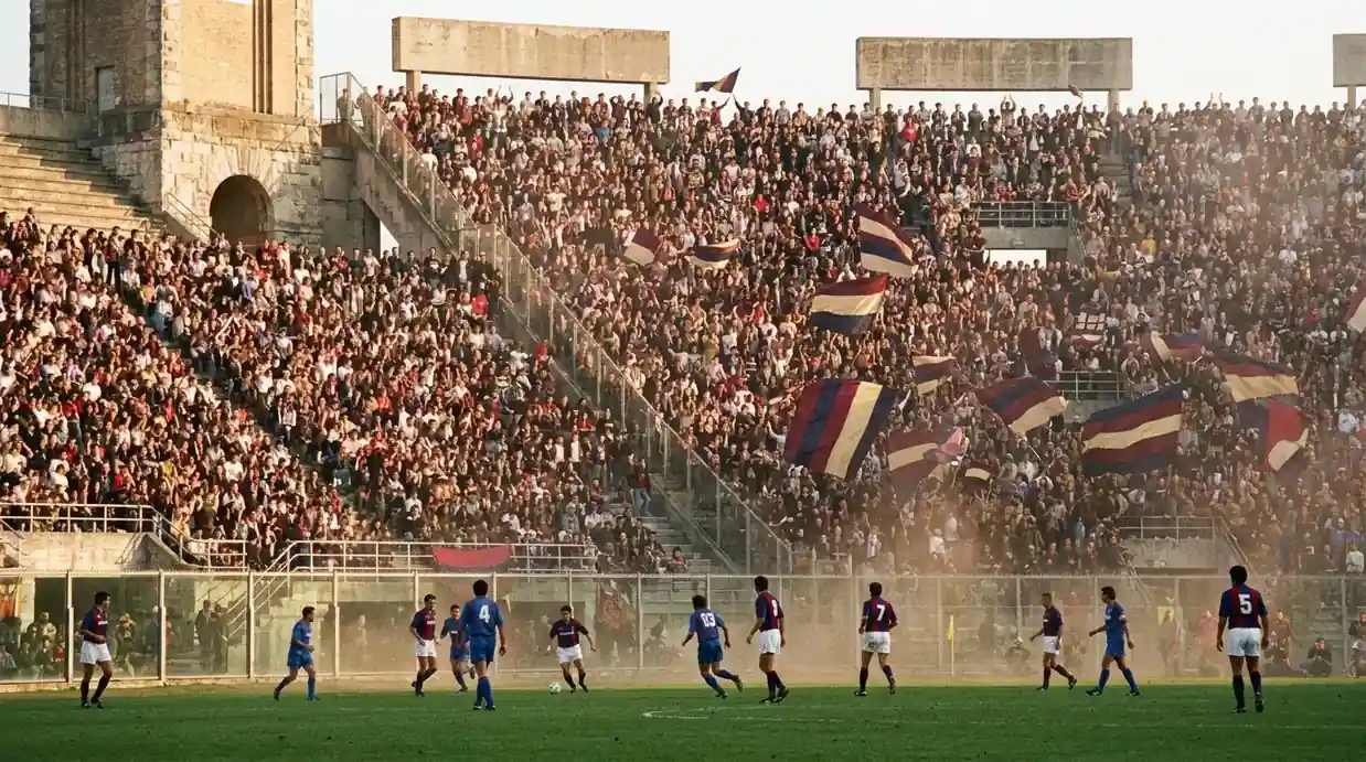 Stadio italiano gremito durante una partita ad alta affluenza di scommesse