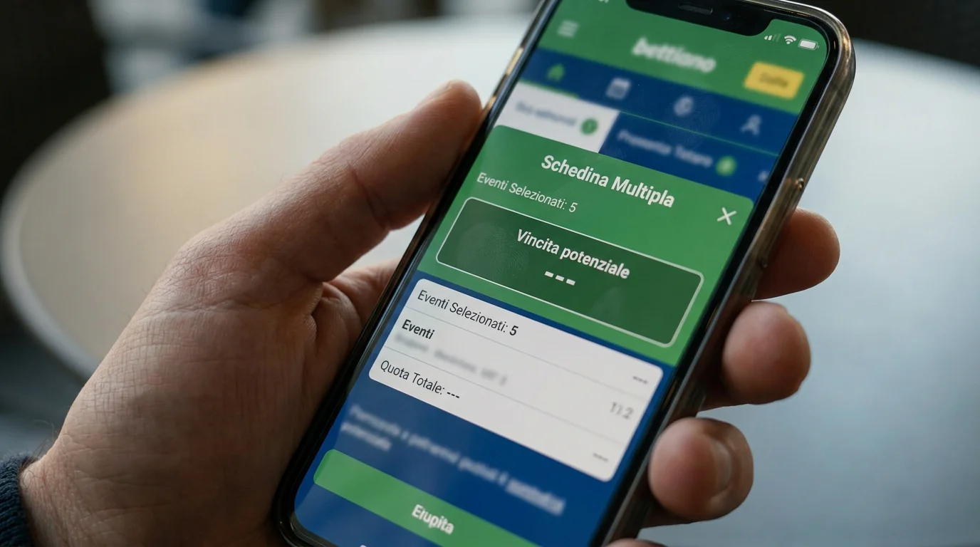 Schermata di un'app con il calcolo della vincita potenziale di una multipla