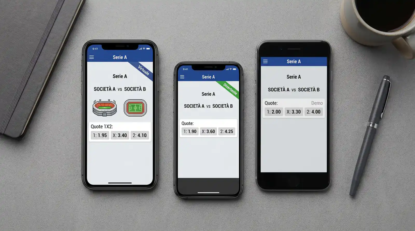 Schermata con quote leggermente diverse sulla stessa partita di Serie A su tre app italiane